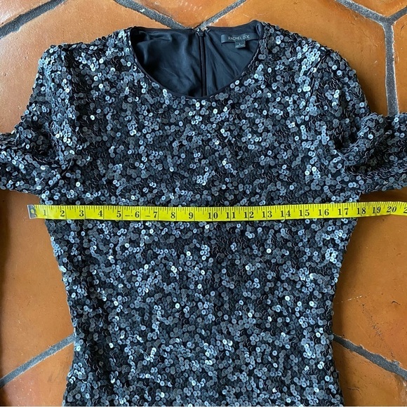 Rachel Zoe Womens Sz Large Sequins Long Sleeve Mini Dress Pewter Cocktail Party - Picture 7 of 8